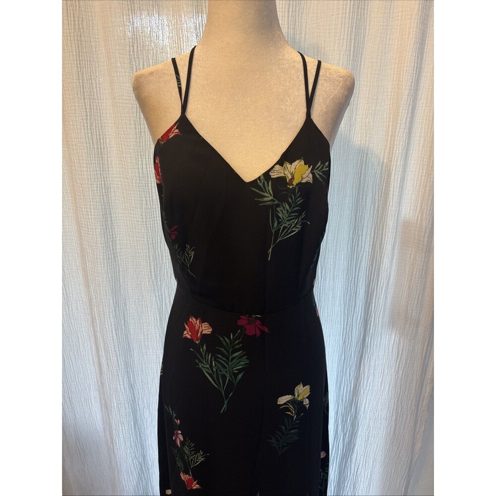 Vince Camuto Black Floral Maxi Dress Crisscross Back Spaghetti Straps Sz 4 - Picture 4 of 9